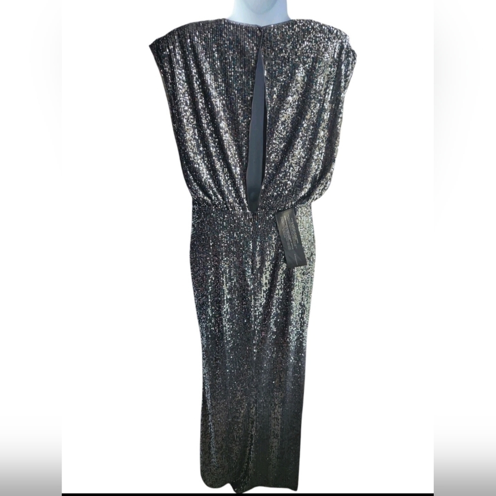 NWT BCBGMAXAZRIA Gunmetal Sequin Blouson Maxi Gown Dress Size S - Picture 3 of 4
